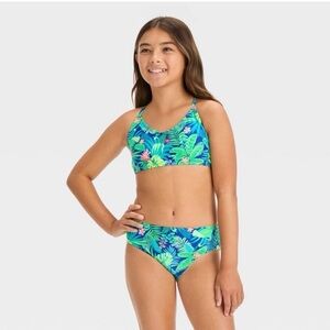 Art Class Tropical Leaf Print Girls Bikini Size L (10/12) - NWT
